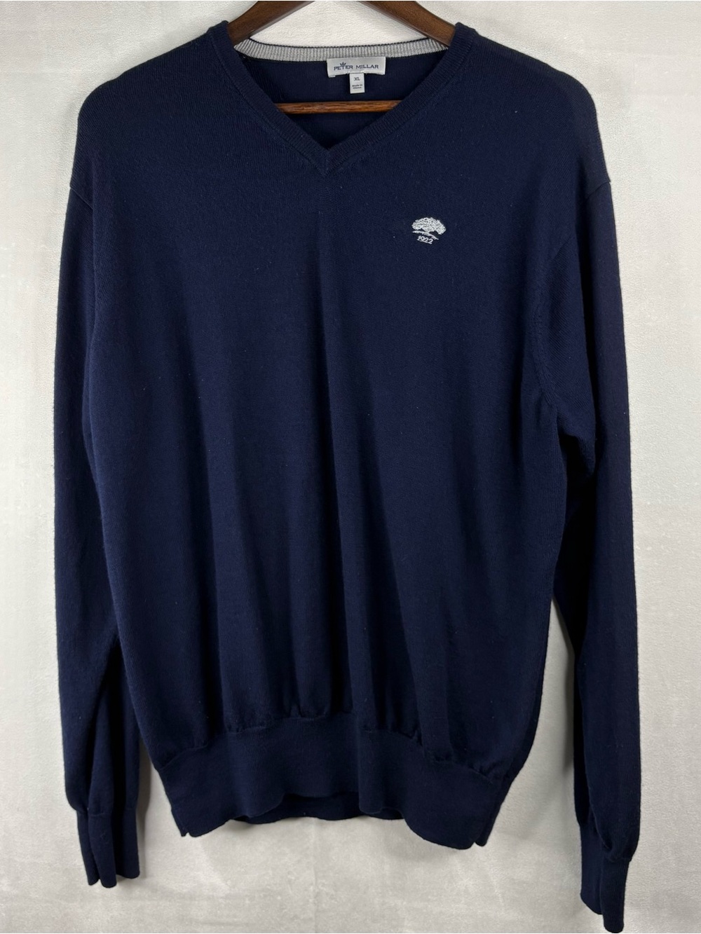 Peter Millar Navy V-Neck Knit Sweater with Embroidered Logo